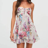 Sexy French Print Translucent Floral Wrapping Thoracic A-Skirt