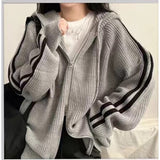 Version Of Chic Autumn And Winter New Simple Temperament Drawstring Hood Design Niche Striped Loose Long-Sleeved Sweater
