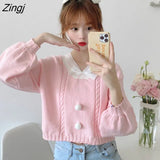 Women Pullovers Knitted V-neck Bow Patchwork Sweet Kawaii Cute Students Ulzzang Casual All-match Short Sweaters Soft Daily