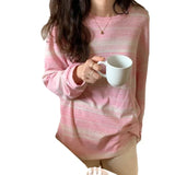 Zingj Round Collar Long-Sleeved T-Shirt Women's Wear Autumn 2024 New Design Sense Loose Students On Clothes Female Ins