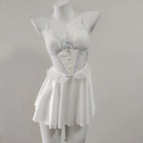 With Chest Cushion Pure Lust Wind Pajamas Female French Pure Lust Wind High-Grade Lace Perspective Thin Ice Ribbon Sling