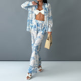 Women's Ins Commuting Temperament Shirt Broad Leg Pants Casual Women's Two-Piece