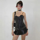 Punk Style Magic Sticker One-Skin Dress Personality Heavy Metal Buckle Hottie Sexy Style Mini