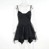 Sling Net Stitching Irregular Dress Women's 2024 Dark Wind New Fashion Slim