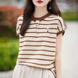 Polo Collar Short-Sleeved T-Shirt Women's 2025 New Fine-Spinning Wool Embroidered Age-Down Knitted Vest