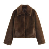 Women's Clothing Explosion High Street Fashion Faux Fur Effect Collared Long-Sleeved