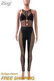 Mesh Patchwork Women Sleeveless Cut out Jumpsuit Skinny Sexy Streetwear Sportswear Long pant Rompers 2023 Summer