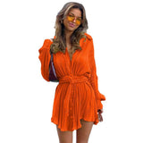 Women's New Shirt Collar Fashion Women's Clothing Tight Waist Folds Long Sleeves With