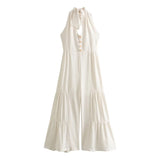 2025 New Fashion Hanging Neck Collar Show Back Buckle Solid Color One-Piece Wide Leg Pants Pants Women