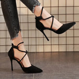 High Heels Women 2025 Autumn New Word Cross With Roman Sandals Velvet Fine Heel High Heels Women's