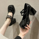 Coarse Square Head Small Leather Shoes Women 44 Large Spring And Autumn New Mary Jane French High Heel Single
