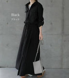 2025 New Japanese Pocket Long Sleeves Long Casual Clip Dress