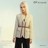 New British Splicing Colliding Color Leather Splicing Back With Small Suit Jacket With Belt