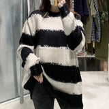Early Autumn Sweater Long-Sleeved Striped Sweater Languid Sweater Languid Collar Knitted