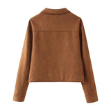 New INS Style Retro Style Simple Collar Pocket Deer-Skin