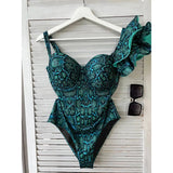 2025 New One-Body Swimsuit Women's Shoulder Double-Layered Lotus Edge Hard Bag Bra Smear Bra Wear