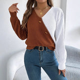 Shooting 2025 Autumn And Winter Casual V-Neck Button Bump Color Lantern Sleeve