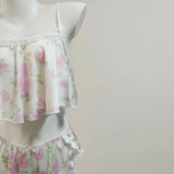 High-Sensing Sexy Ice Silk Printed Vest Female French Cute Sling Shorts Pure Desire 2025 New