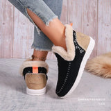 And Winter Large-Size Short Barrel Color Snow Boots Women's Feet Warm Flat Bottom Hair Mouth Cotton Boots