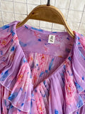 Floral Printed Two Piece Set Spring Autumn V-Neck Ruffle Draped Flare Sleeve Chiffon Blouse+High Waist Pleated Skirt