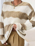 Autumn And Winter Three-Dimensional Striped Mahjong Loose Knitted Long-Sleeve Round Jumper