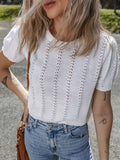 Women's Autumn And Winter New Sweet Fashion French Round-Collar Eye Hollow Woven Short-Sleeved Knitted Shirt