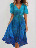 Summer New Loose Leisure Shuya V Collar Crumped New Hot Print