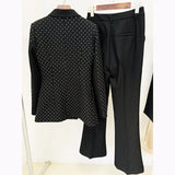 New Star Fashion Hot Diamond Blazer Jacket + Micro-Tlave Trousers Set Two-Piece
