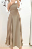 Slip Pleated Dress Women Korean Style A Line Slim Sleeveless Elegant Wrap Hip Dresses Office Ladies Dresses 2023