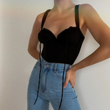 Sleeveless Camis Women Lace up Ruched Tank Top Women Summer 2021 Casual Elegant Crop Top Bandage Backless Solid