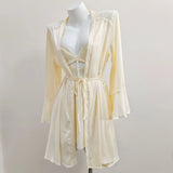 New French Romantic Lace Lairvoyal Night Coat Sexy Ice Ribbon Breast Pad Sling Short Skirt