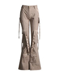 Zingj 2024 New High Waist Horn Trousers Overalls Style Slim Show Thin Versatile Ribbon Decoration Floor Casual