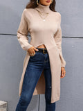 Women's Long Knitted Shirt Spring And Autumn Fashion High-Neck Long Sleeves Under The Fork Solid Color