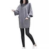 Zingj Autumn / Winter New Plus Size Women's Fat MM Loose Splicing Long Sleeve Coat Long Solid Color Top Round Collar