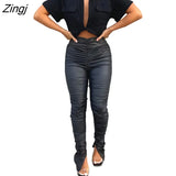 Women PU Leather Leggings Flared Pants Black Red Leather Pencil Pants Women High Waist Sexy Skinny Leather Trousers