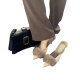 High Heels Women Wear Pointed Tips 2025 Late Autumn Hairy Half Slippers Korean Version Of Fine And Sister Wind Women