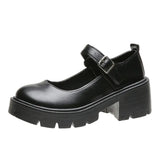 Red British Small Leather Shoes Women Thick-Soled Mary Treasure Shoes Buckle High Heel Single Shoes Lolita Students JK Uniform