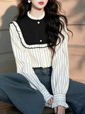 Spring Han Han Super Beautiful Beautiful Black And White Striped Shirt Female Design Sense Light Luxury To Reduce The Age Of The Gas