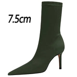 Shoes Women Boots Fashion Ankle Boots Pointed Toe Stretch Boots Autumn Stiletto Socks Boots High Heels Ladies Shoes