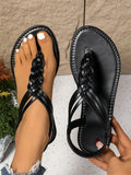 New Women's Flat-Bottomed Large-Size Woven Women's Sandals Fashion Roman Shoes Style