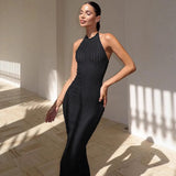 Summer New Knitted Neck Sleeveless Long Dress Solid Color Tight Sexy Bare Back Dress
