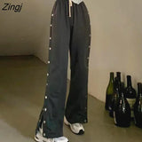 Leg Pants Women Loose Casual All-match Spring Autumn Buttons Design Chic Harajuku Trousers Femme Fashion High Waist