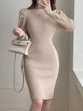 Sleeve Maxi Knitted Bodycon Dress Elegant Solid Long Sleeve Sweater Office Lady Sexy Chic Evening Dresses for Women