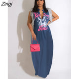 Casual Women Long Dress Tassel Print Loose Streetwear With Pocket Dress Long Dresses For Women