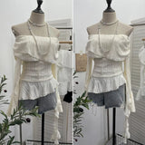 Ballet Style Shoulder Fold Texture Texture Coat Irregularly Ribbon Horn Sleeve Short Shirt