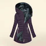 Winter Warm Wool Collar Cotton Clothes Women Zipper Long Sleeves Cotton Coat Hooded
