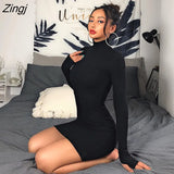 Women Dress Full Sleeve Bodycon Slim Solid Color Mini Dress Party Night Clubwear Dresses For Women