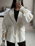 Autumn And Winter New Fashion Waists Thin Tie Loose V-Neck Coat