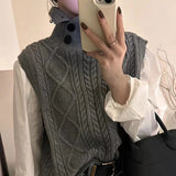 Zingj 2024 New European Goods Button High-Neck Knit Vest Female Retro Button Pure Color Rhomenge Vest Tide-Outfit