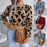 Real Autumn And Winter Casual Leopard Print Waist Knitted Umbilly Sweater Women's